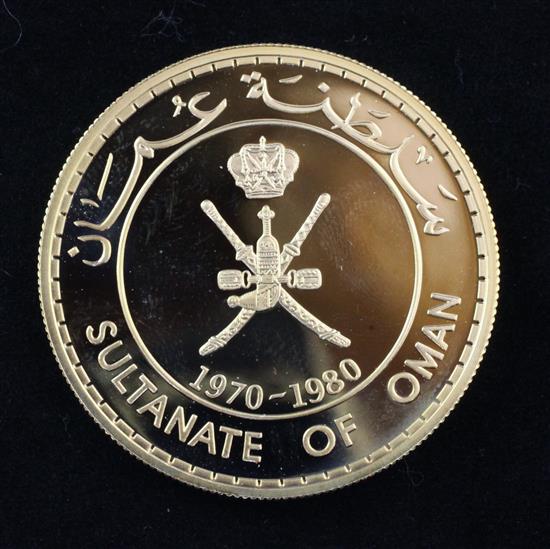 A 10th Anniversary of the Sultanate of Oman gold proof medal, 1970-1980, London Mint, dually dated in Arabic (mintage of 2000 reported)